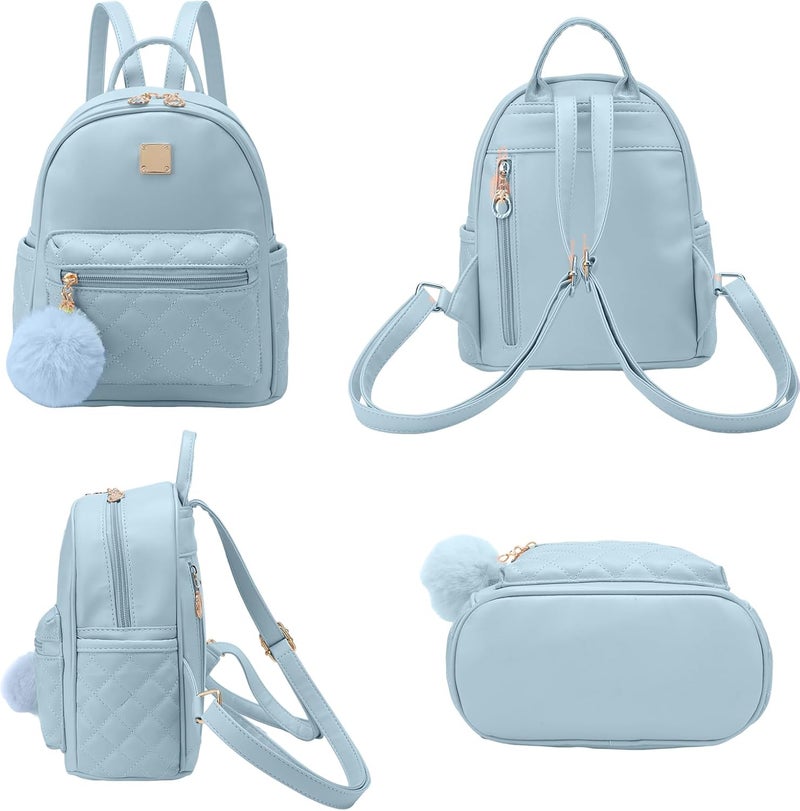 Barsine Girls Fashion Mini Backpack Purse Small Cute Plaid Leather Women Backpacks Little Bag, Mint Blue - Image 3